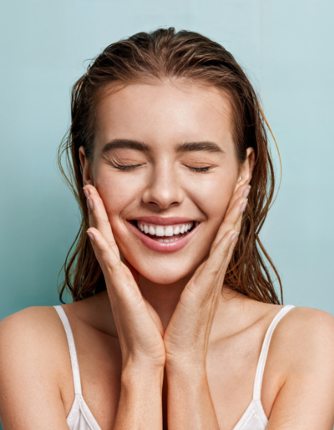 a model posing happily